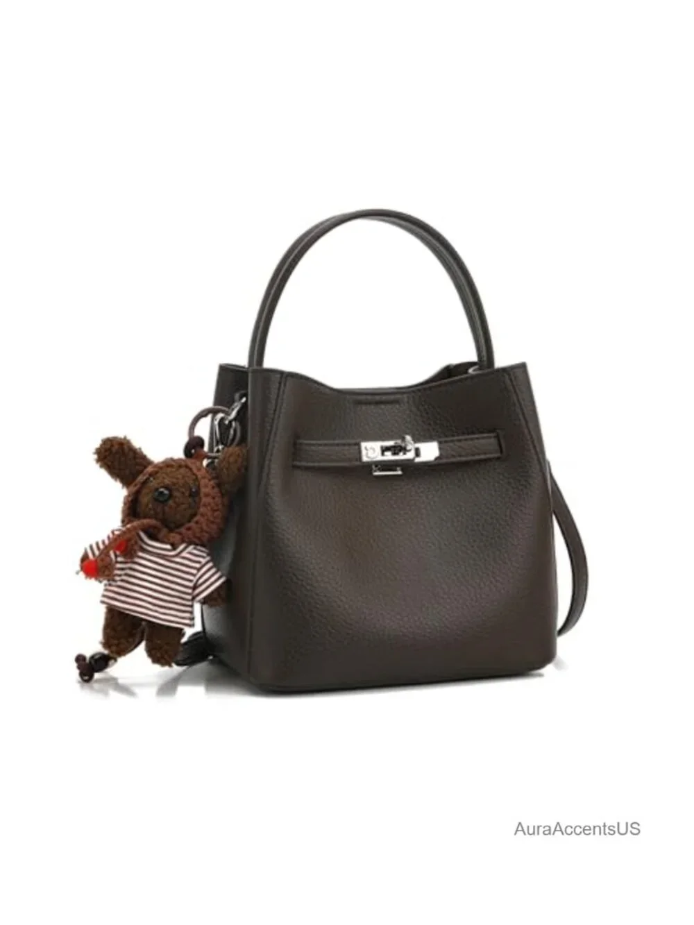 Small Faux Leather Crossbody Bag Top Handle Purse Lock Accent Satchel